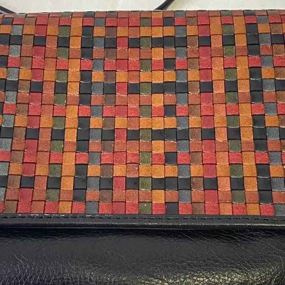 Vera Pelle Weave Woven Genuine Leather Crossbody Bag Multicolor Magnetic Flap - Picture 6 of 15